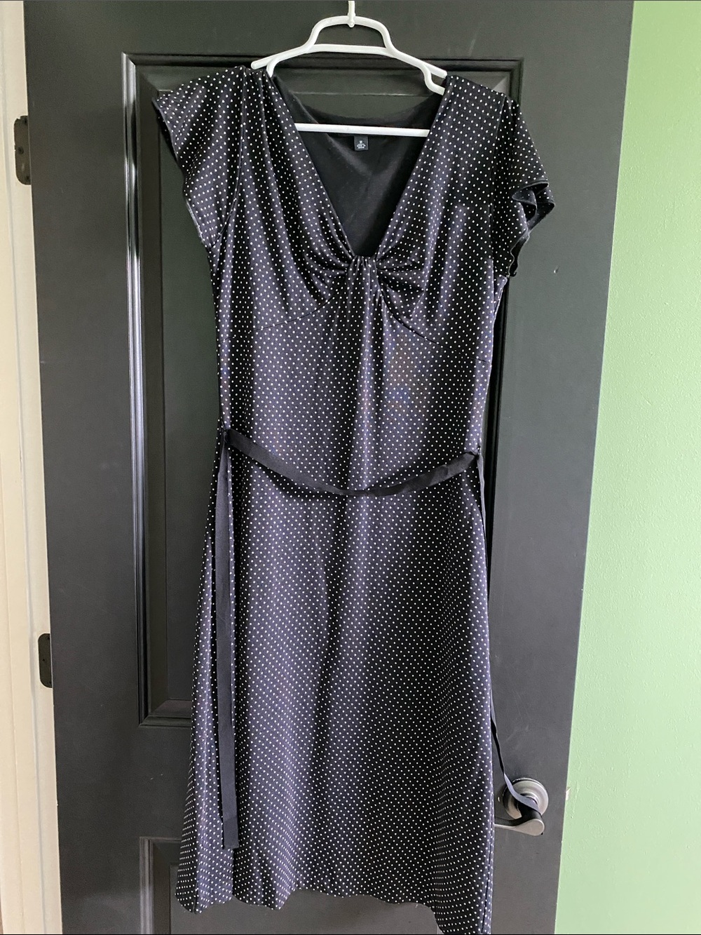 Banana Republic Black Polka Dot V-Neck Dress with Removable Belt